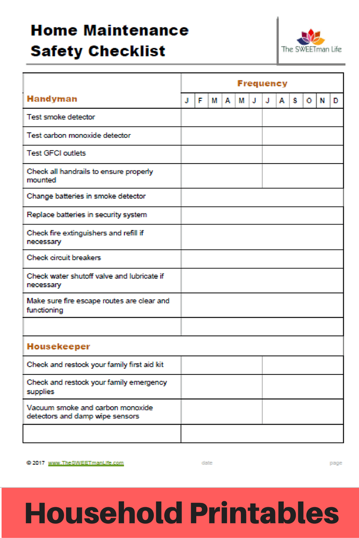 printable-home-family-house-maintenance-safety | The SWEETman Life